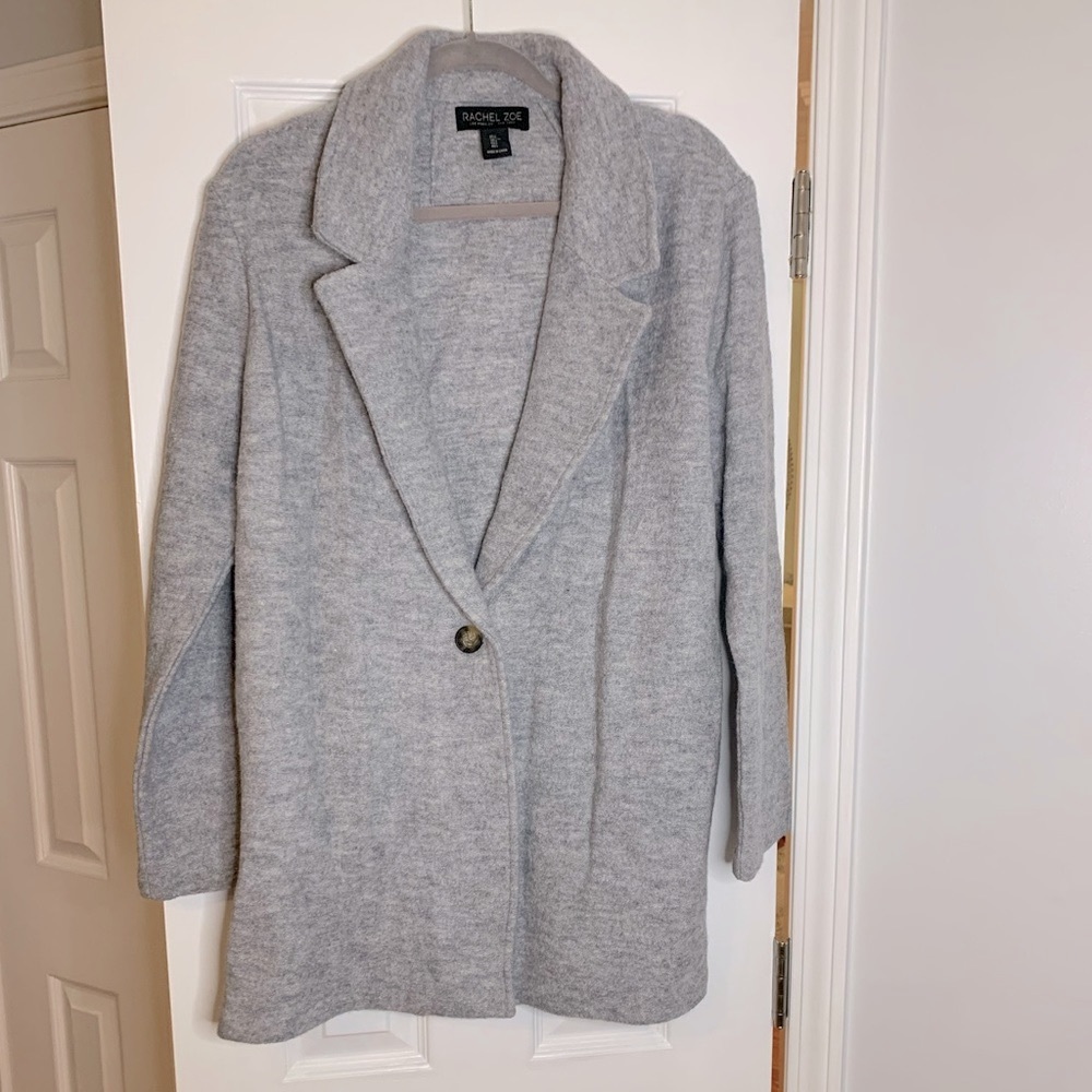 Rachel Zoe Grey Wool blend coat with one button. Size Large.